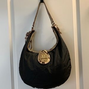 Kate Spade Black Nylon w Leather Snake Trim Hobo